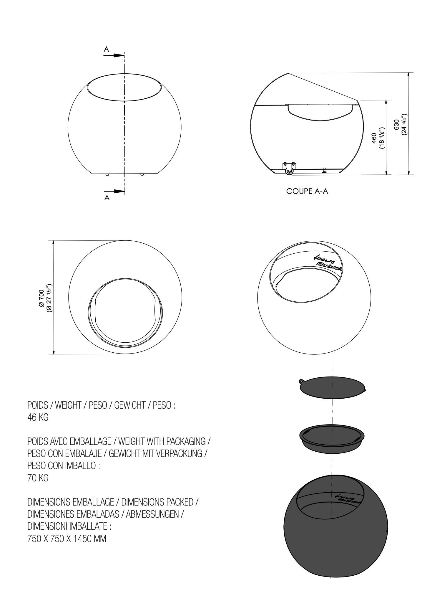 BUBBLE® Architectural firepit Ø700 by FOCUS-CREATION®